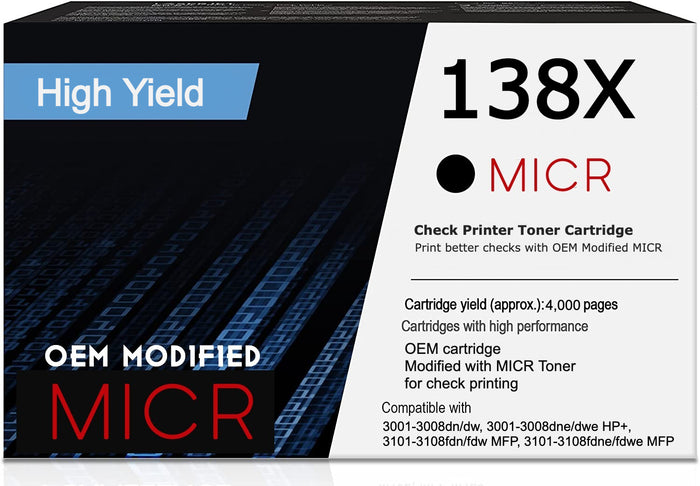 HP 138X OEM Modified HP W1380X MICR Toner Cartridge (High Yield)