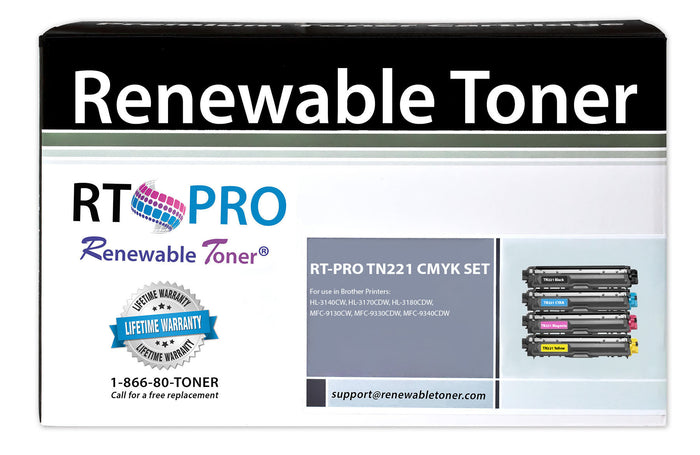 RT PRO TN-221 Compatible Brother TN-225 Color Toner Set (CMYK, 4-Pack)