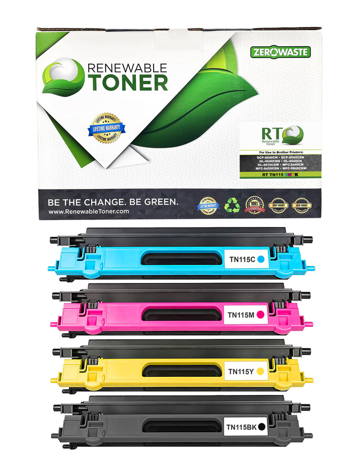 RT Brother TN115 TN115C TN115M TN115Y TN115BK Compatible Toner Cartridge Color Set (CMYK, 4-pack)