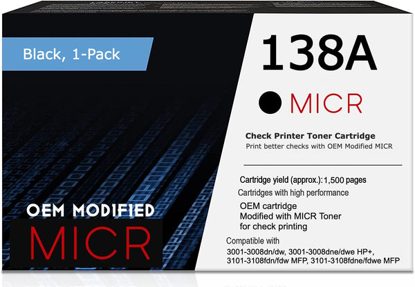 RT 138A Modified OEM HP W1380A MICR Toner Cartridge