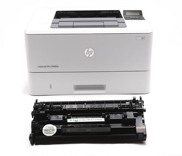 HP Renewed M402n LaserJet Pro Check Printer Bundle with 1 RT 26A MICR Cartridge