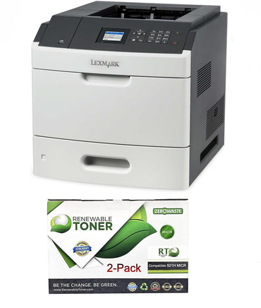 Lexmark MS810DN Renewed Printer with 2 RT 521H MICR Toner Cartridges (High Yield)