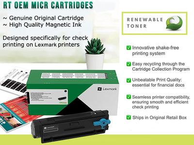 Lexmark MS330DN Check Printer with 1 OEM Modified 50F1000 MICR Toner Cartridge