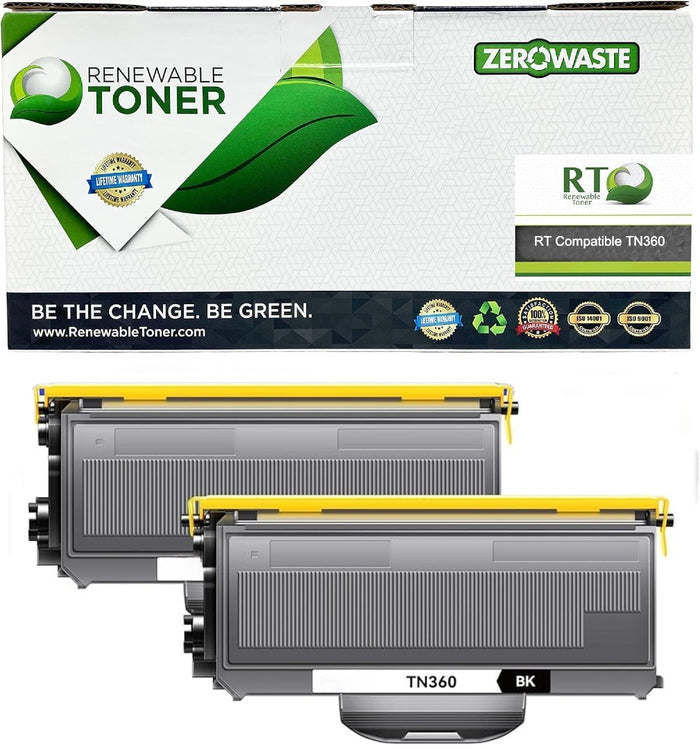 RT TN-360 Compatible Brother TN360BK Toner Cartridge (Black, 2-Pack)