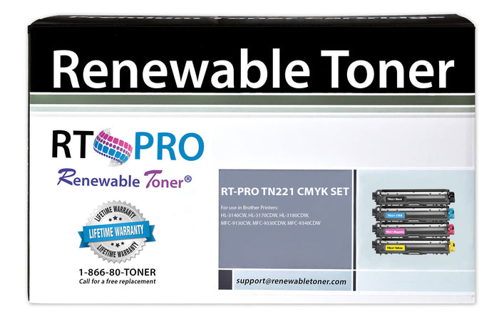 RT PRO Compatible Toner Cartridge Replacement for Brother TN-221 TN-225 Color Set (CMYK, 4-Pack)