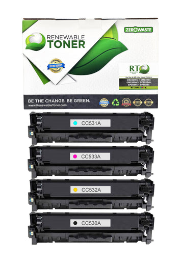 RT 304A CC531A CC533A CC532A CC530A Compatible Toner Color Set (CMYK, 4-Pack)