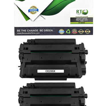 RT 55X CE255X Compatible Toner Cartridge (High Yield, 2-Pack)