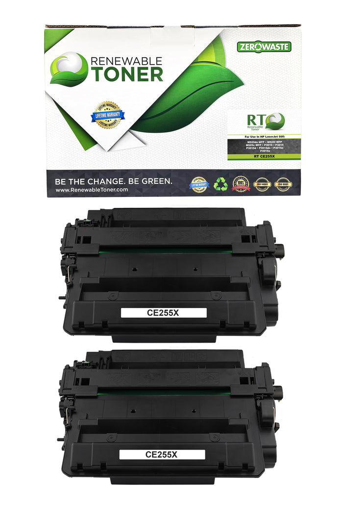 RT 55X CE255X Compatible Toner Cartridge (High Yield, 2-Pack)