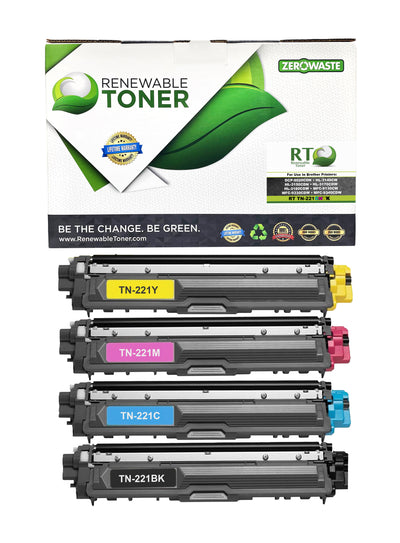 RT Brother TN-221 TN-221C TN-221M TN-221Y TN-221BK Compatible Toner Color Set (CMYK, 4-pack)