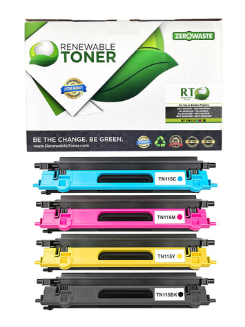 RT Brother TN115 TN115C TN115M TN115Y TN115BK Compatible Toner Cartridge Color Set (CMYK, 4-pack)