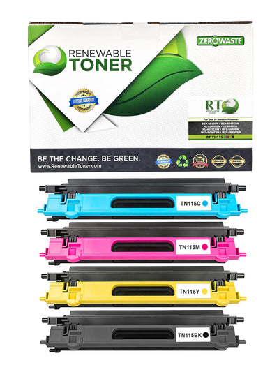 RT Brother TN115 TN115C TN115M TN115Y TN115BK Compatible Toner Cartridge Color Set (CMYK, 4-pack)
